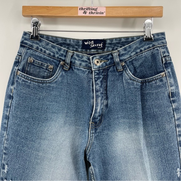 Wild Secret Juniors High Waist Jeans Blue Denim Textured Y2K 11 - Picture 2 of 8
